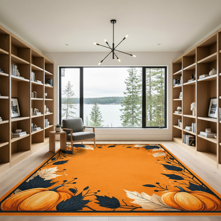 Autumn Pumpkin Orange Washable Rug