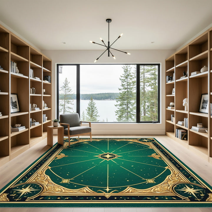Geometric Modern Green Celestial Starburst Area Rug