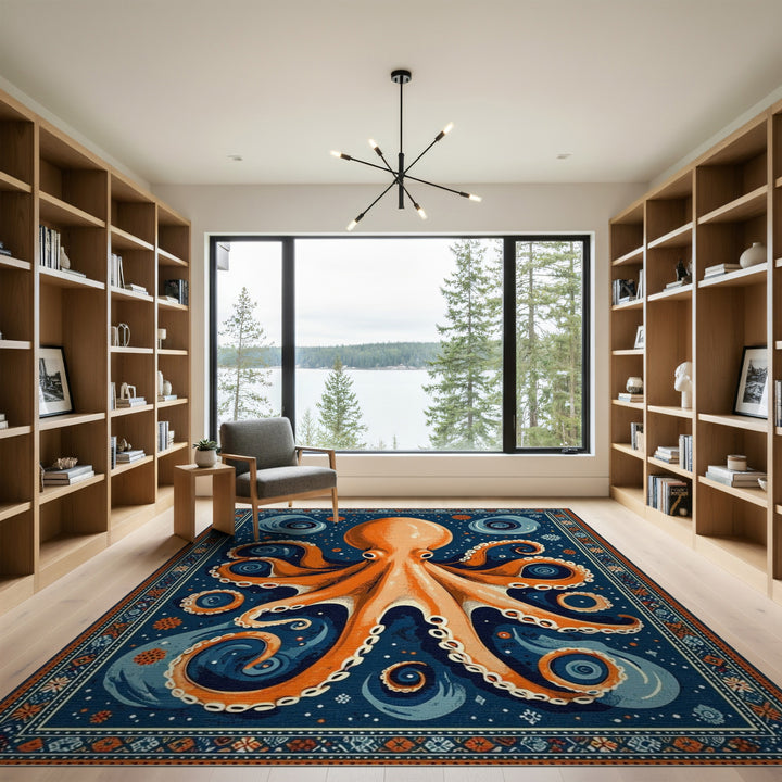 Orange Octopus Coastal Area Rug