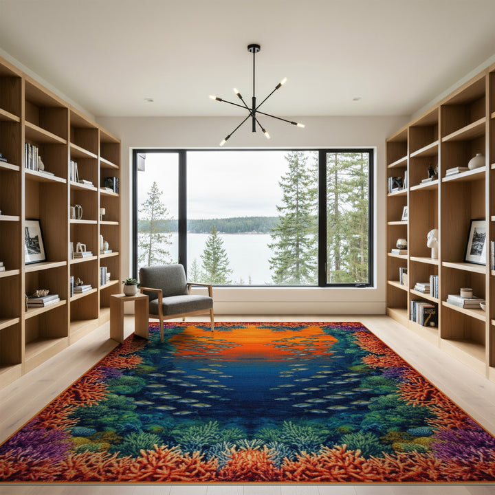 Coastal Beach Multi-color and Patterns Vibrant Coral Reef Fish Area Rug