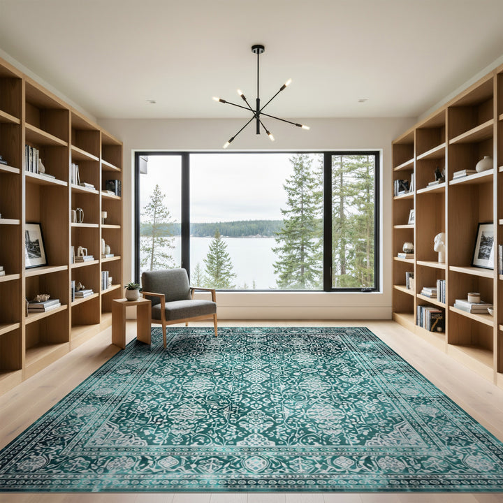 Teal Persian Floral Area Rug