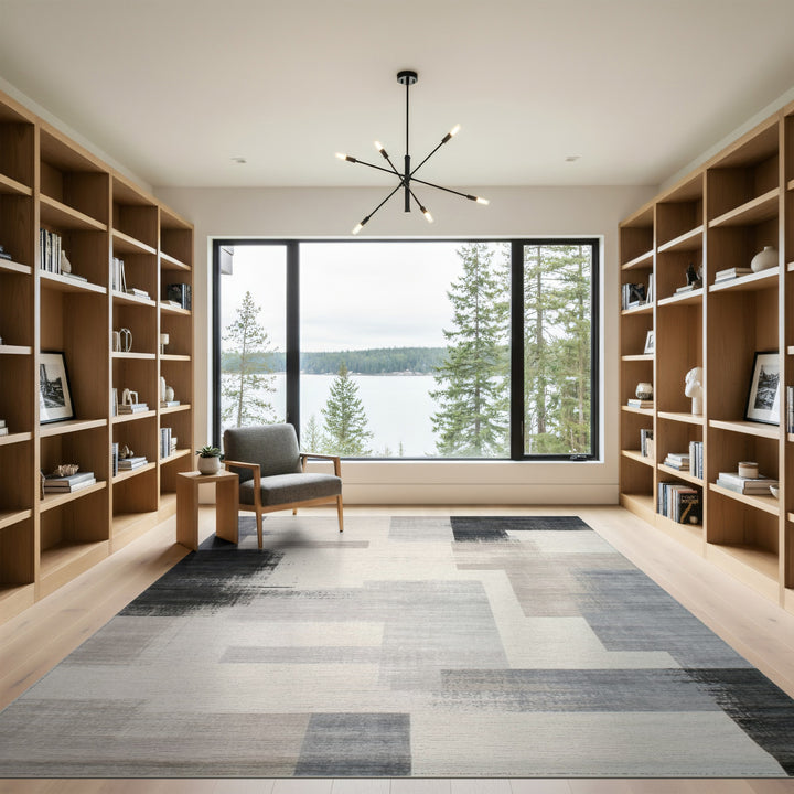 Grey Geometric Block Area Rug