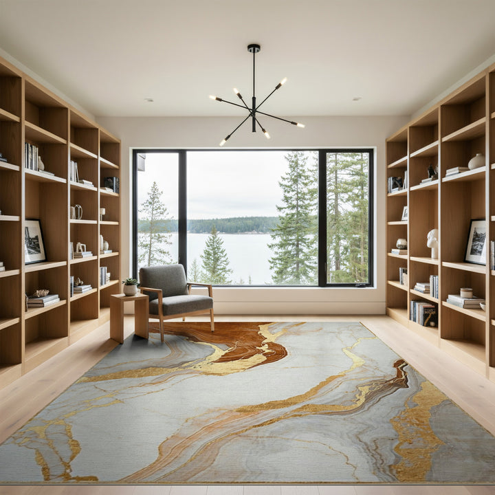 Brown Marble Gold Abstract Area Rug