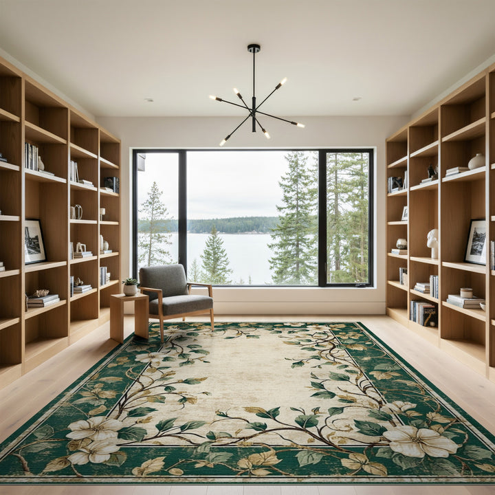 Green Floral Vintage Area Rug