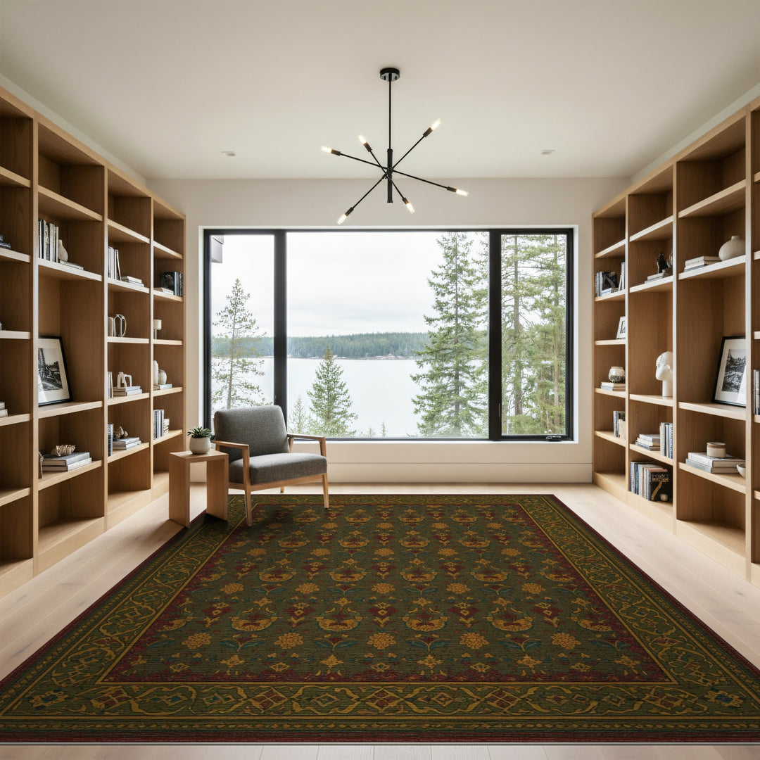 Green Persian Floral Area Rug