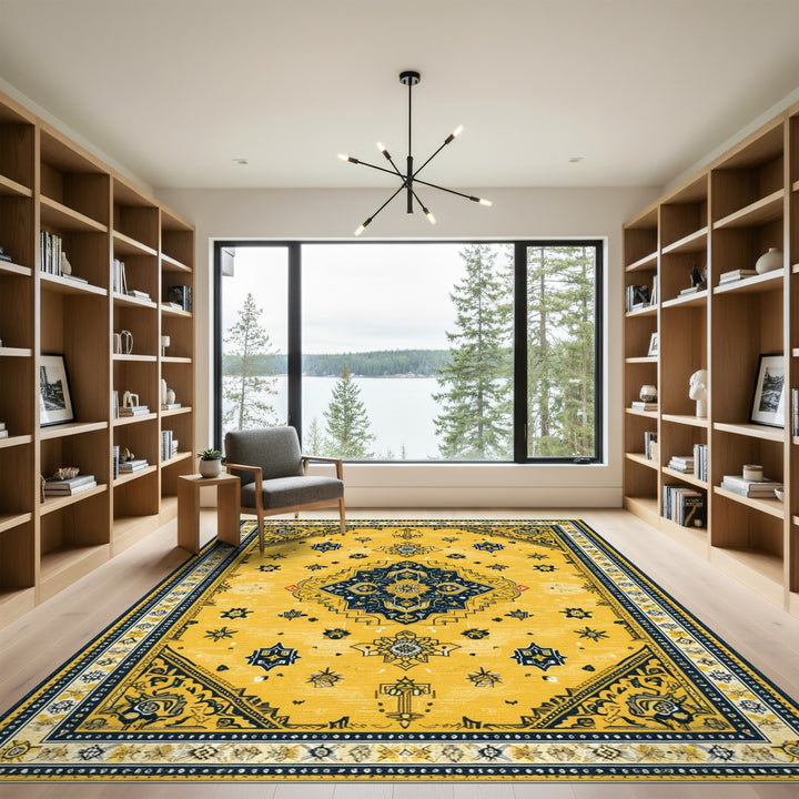 Traditional Persian Yellow Persian Medallion Area Rug