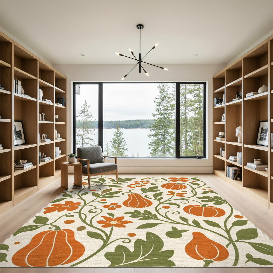 Fruit Pattern Orange Pumpkin Harvest Fruit Pattern Area Rug