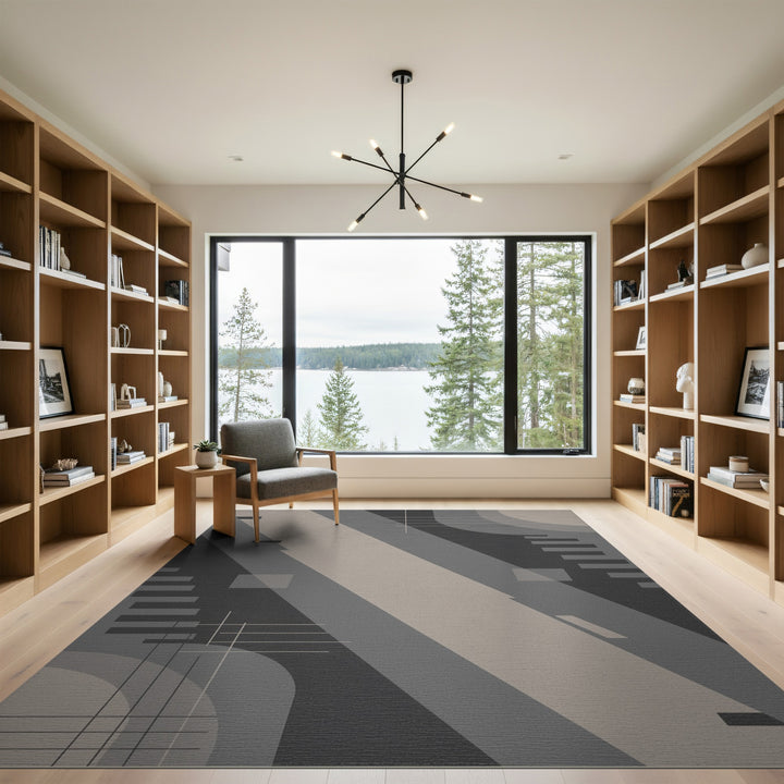 Grey Geometric Abstract Area Rug