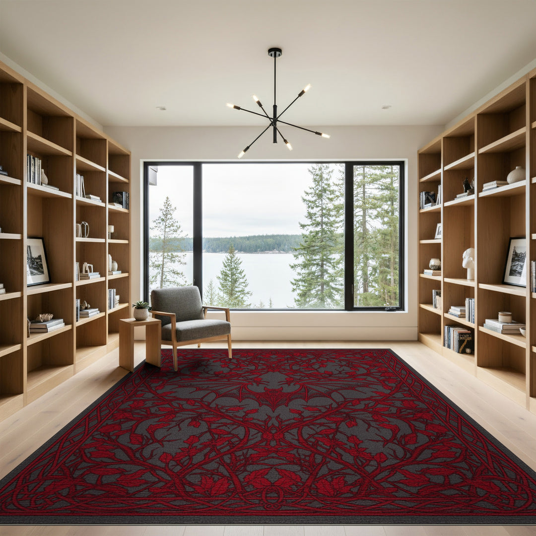 Red Floral Vintage Bat Area Rug