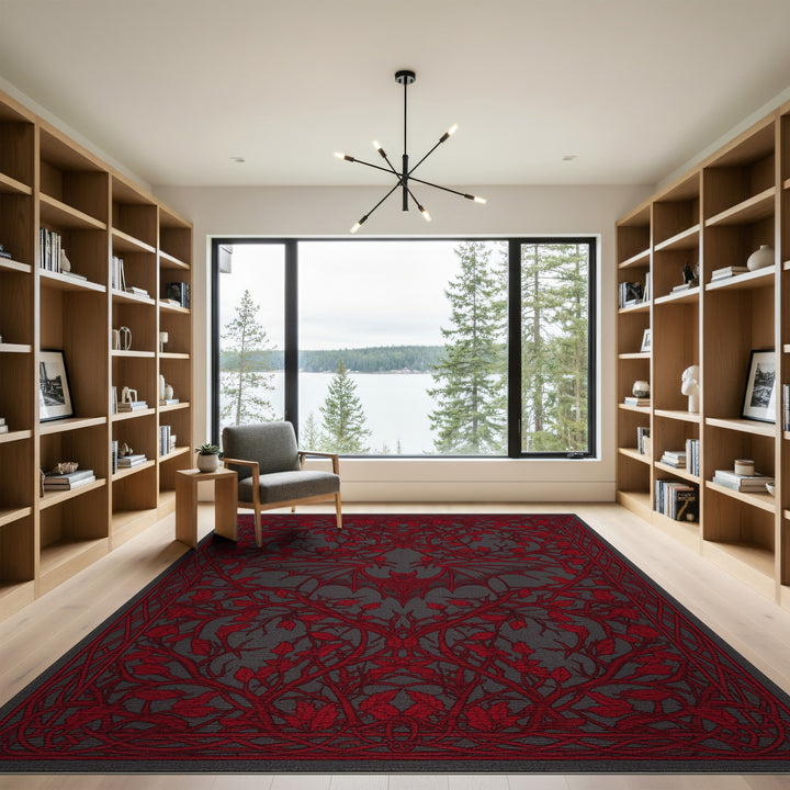 Red Floral Vintage Bat Area Rug