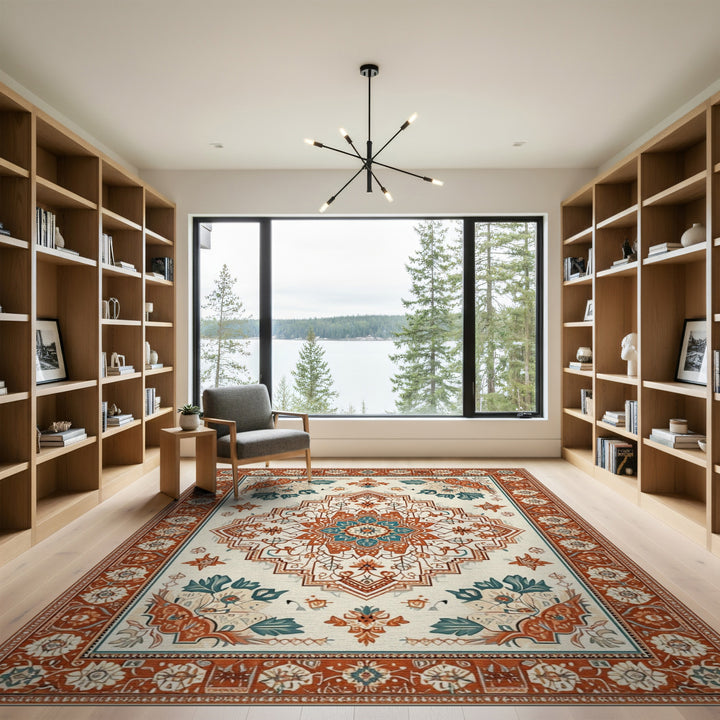 ODIKA Orange Teal Persian Area Rug
