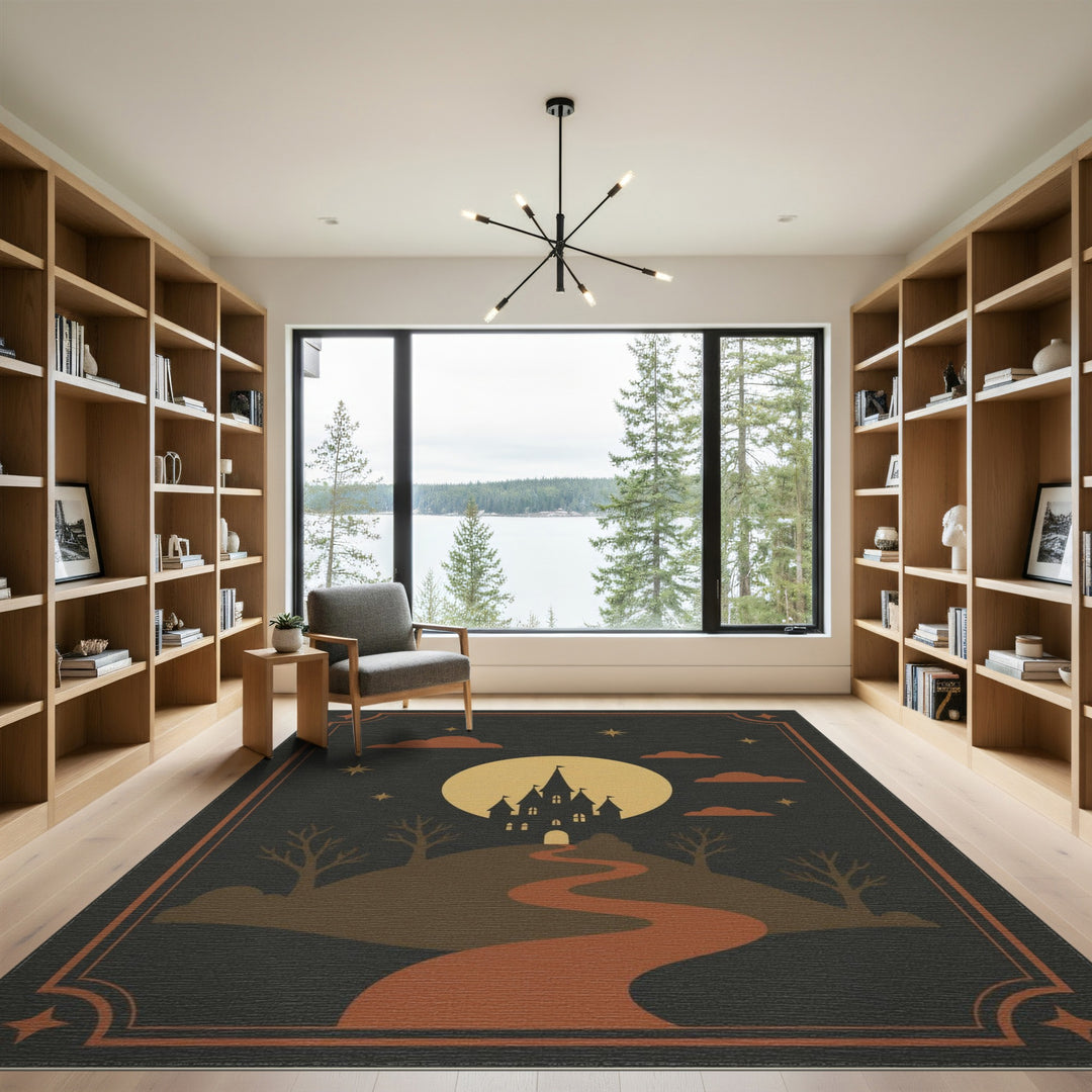 Moonlit Castle Silhouette Area Rug