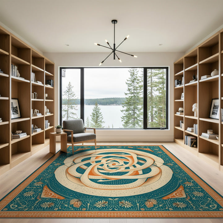 Teal Swirl Ribbon Area Rug