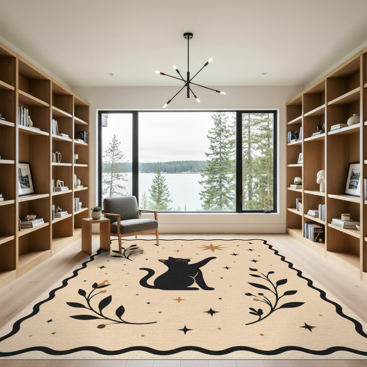 Celestial Cat Beige Boho Rug