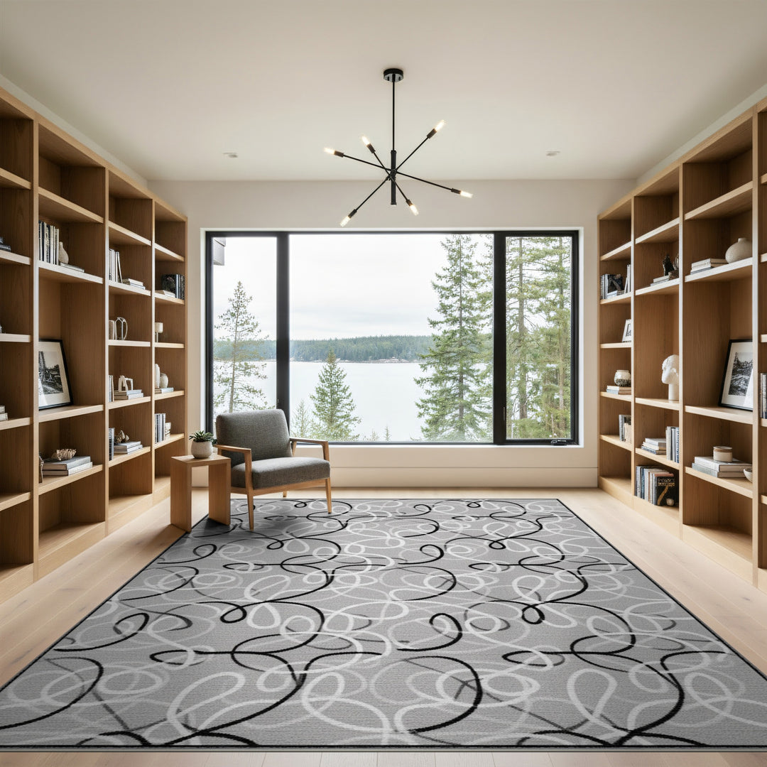 Black and White Black White Abstract Loop Area Rug