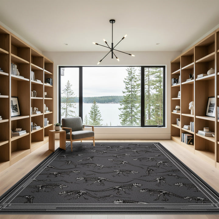 Dinosaur Skeleton Grey Kids Area Rug