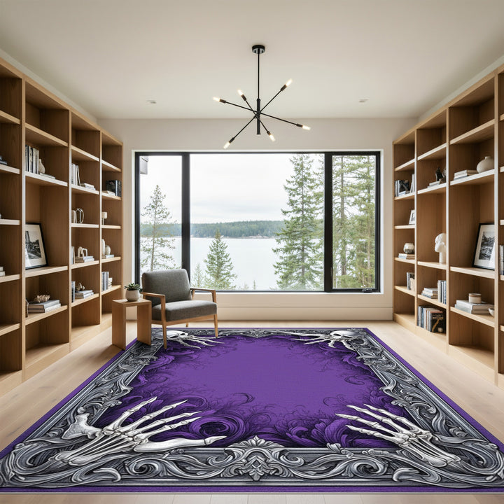 Purple Gothic Skull Skeleton Area Rug