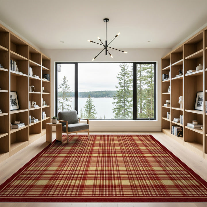 Rustic Farmhouse Red Plaid Checkered Area Rug