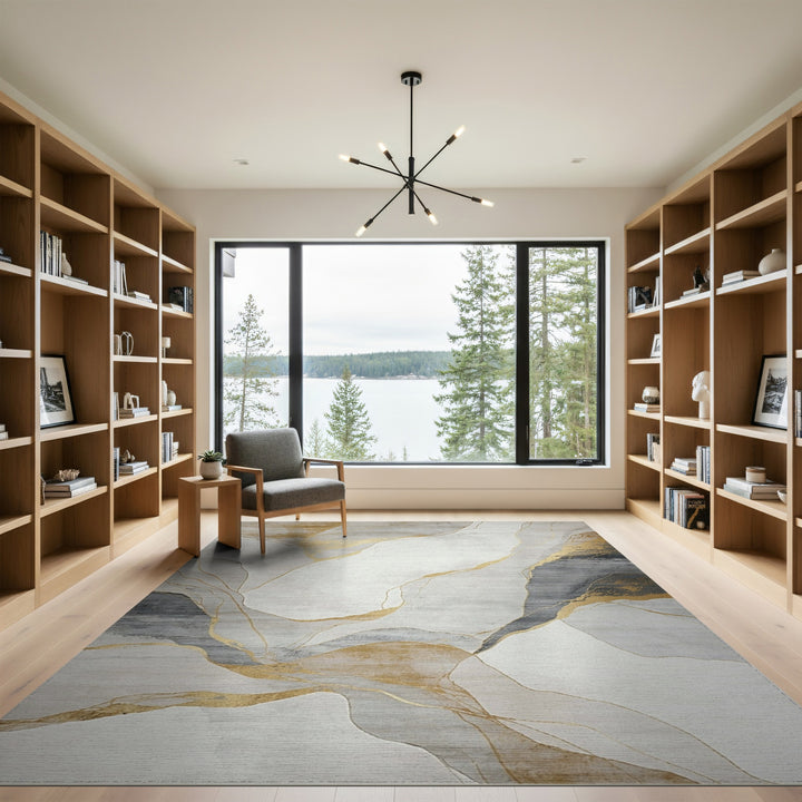 Gold and Silver Abstract Gold Marble Area Rug