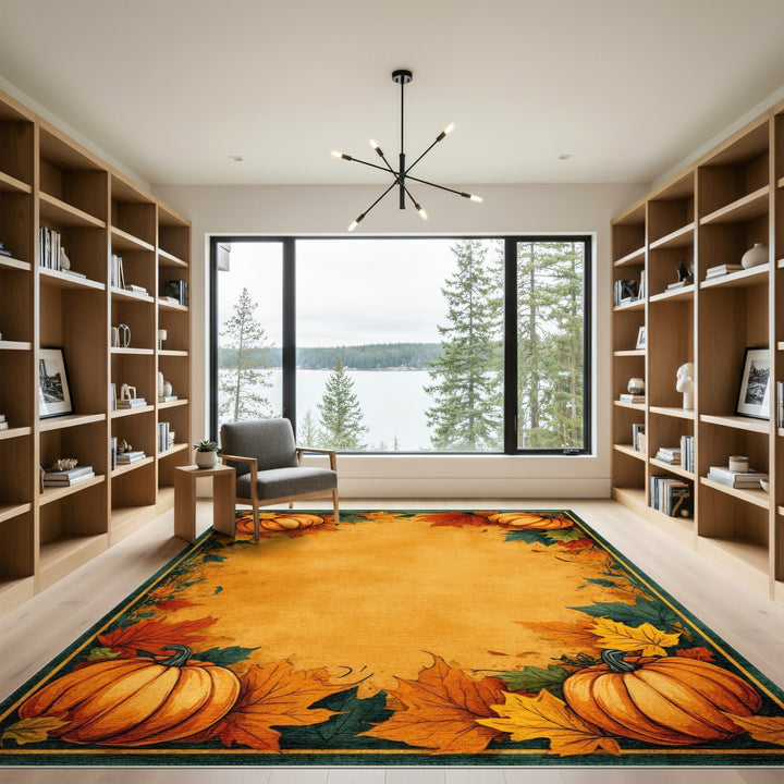 Autumn Orange Autumn Pumpkin Harvest Area Rug