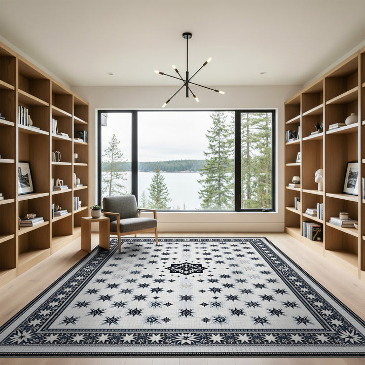 Black White Star Geometric Area Rug