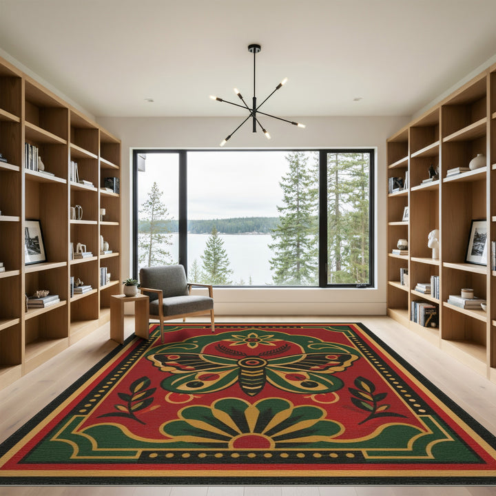 Heritage Moth Red Area Rug