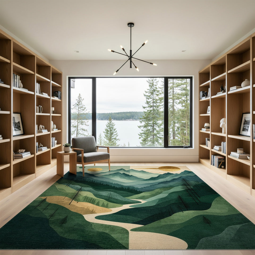 Green Mountain River Abstract Area Rug