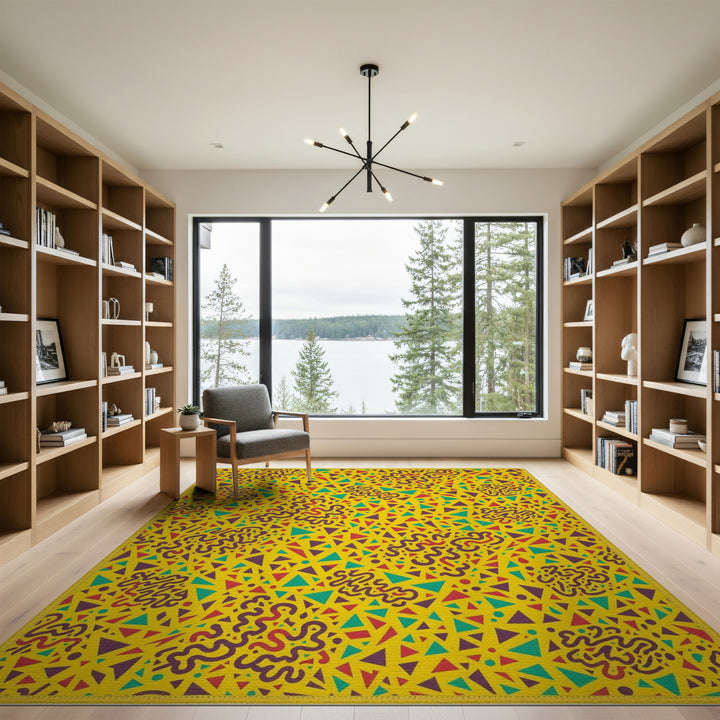 Vibrant Yellow Geometric Squiggle Area Rug