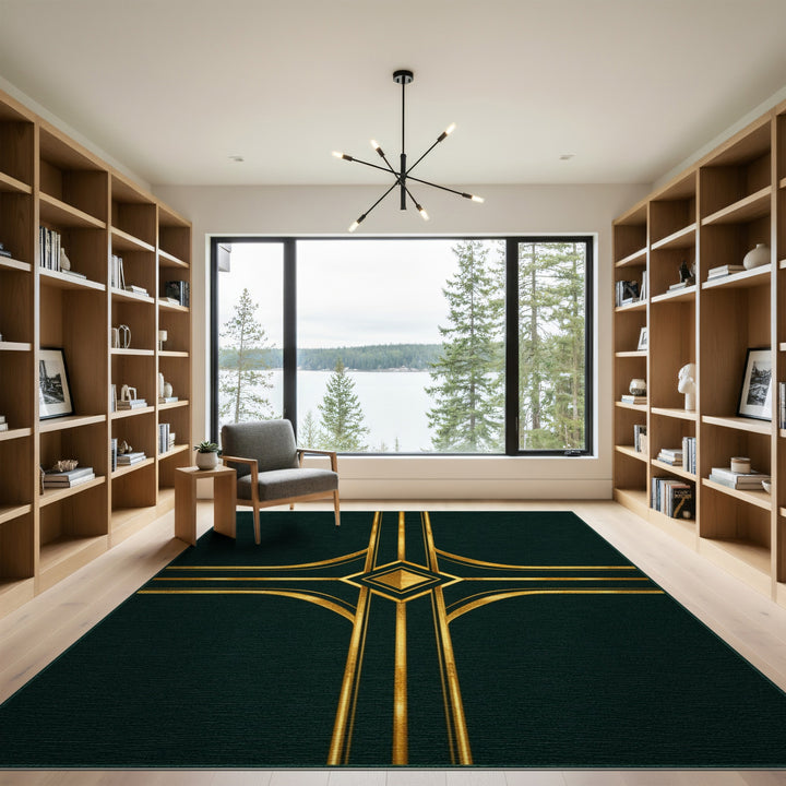 Green Gold Geometric Area Rug