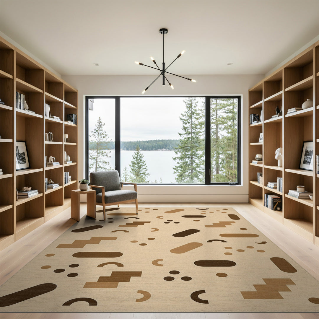 Geometric Modern Geometric Brown Tan Washable Area Rug