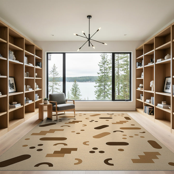 Geometric Modern Geometric Brown Tan Washable Area Rug