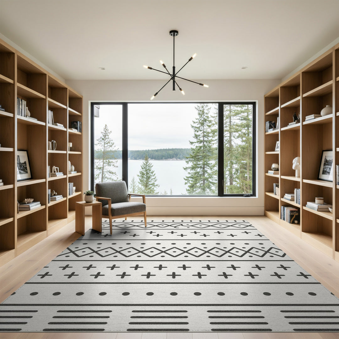 Black White Geometric Area Rug