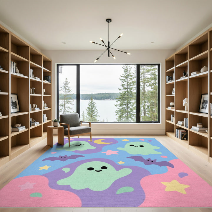 Cute Ghost Bat Pastel Kids Area Rug