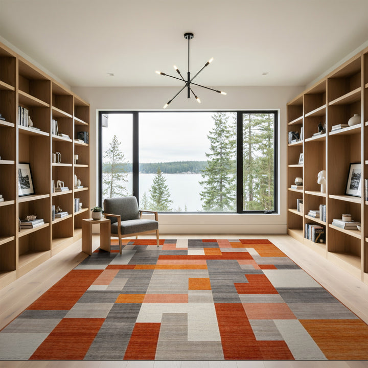 Geometric Modern Orange Geometric Block Area Rug