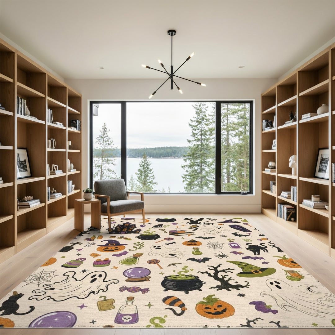 Halloween Spooky Icons Washable Area Rug