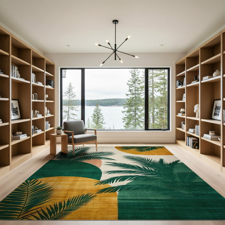Abstract Area Green Palm Leaf Abstract Area Rug