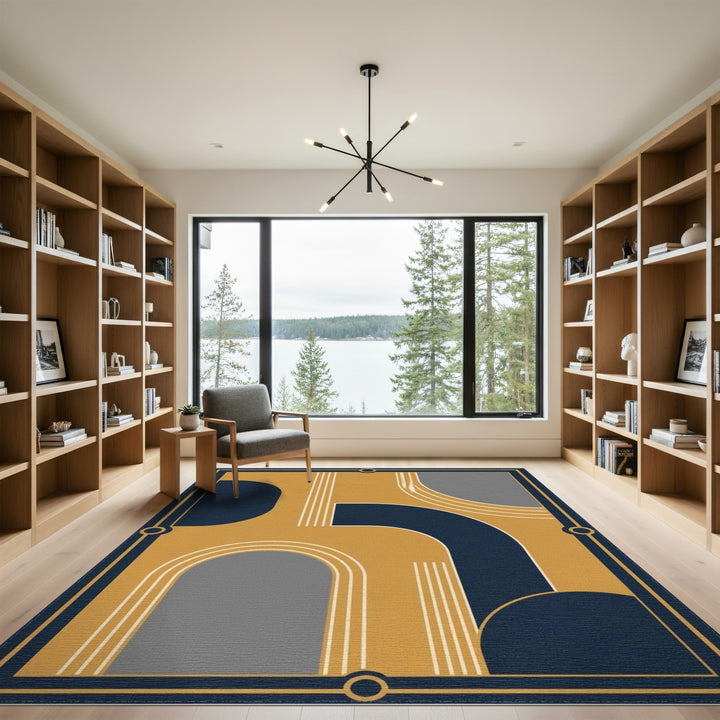 Navy and Gold Geometric Area Rug