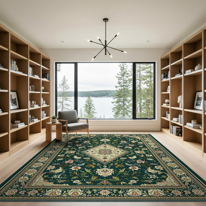 Green Traditional Persian Floral Traditional Persian Area Rug
