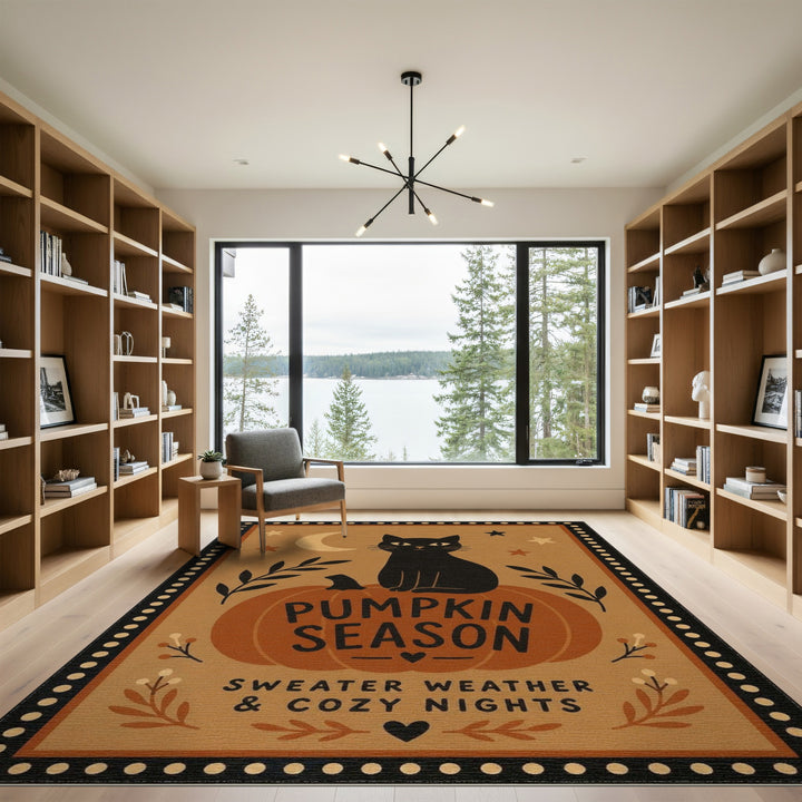 Pumpkin Season Black Cat Area Rug