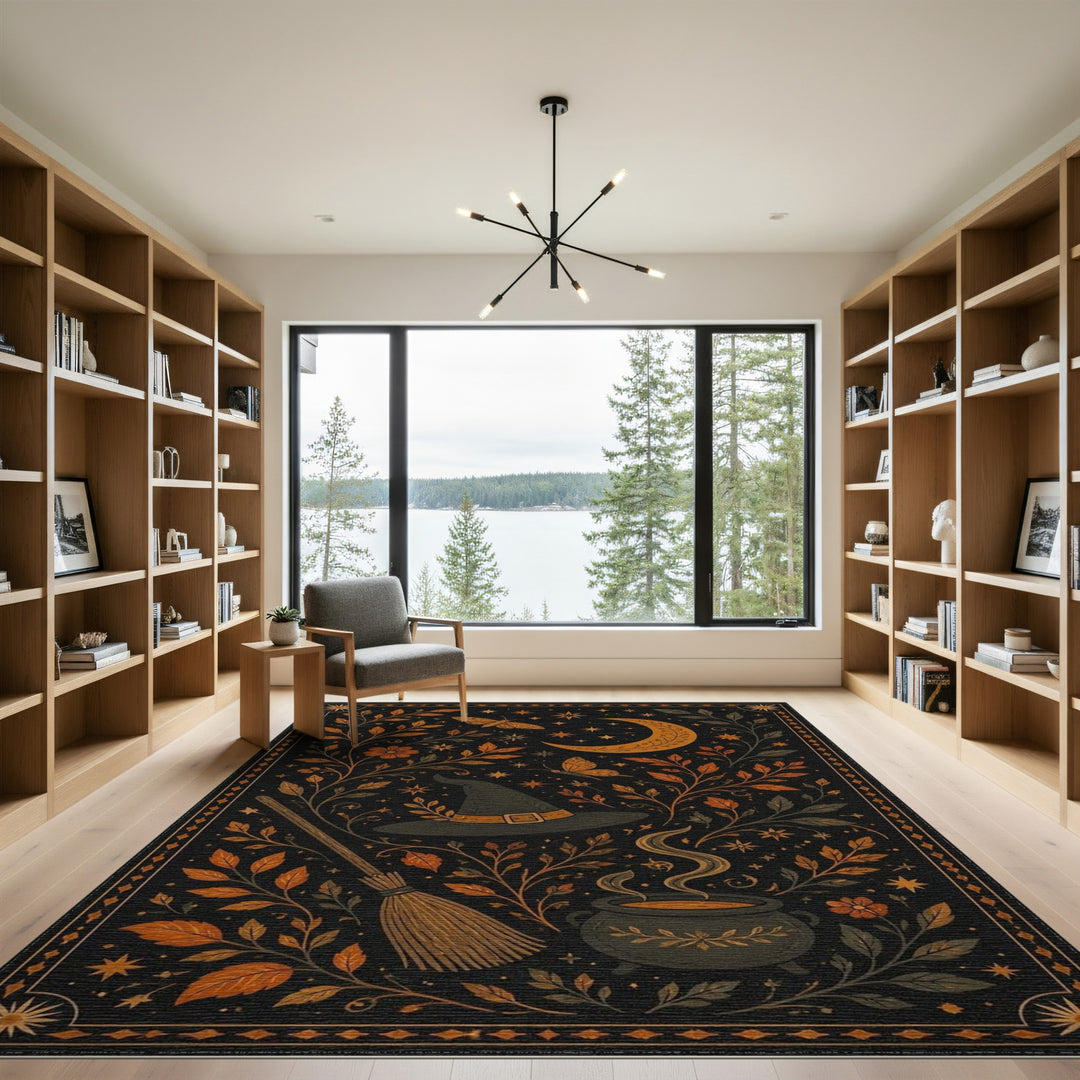 Witch Hat Orange Floral Area Rug