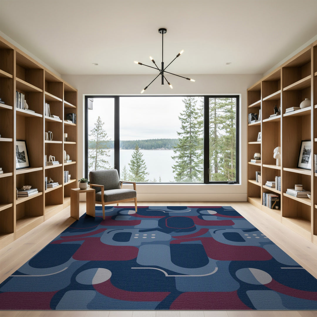 Abstract Geometric Blue Red Area Rug