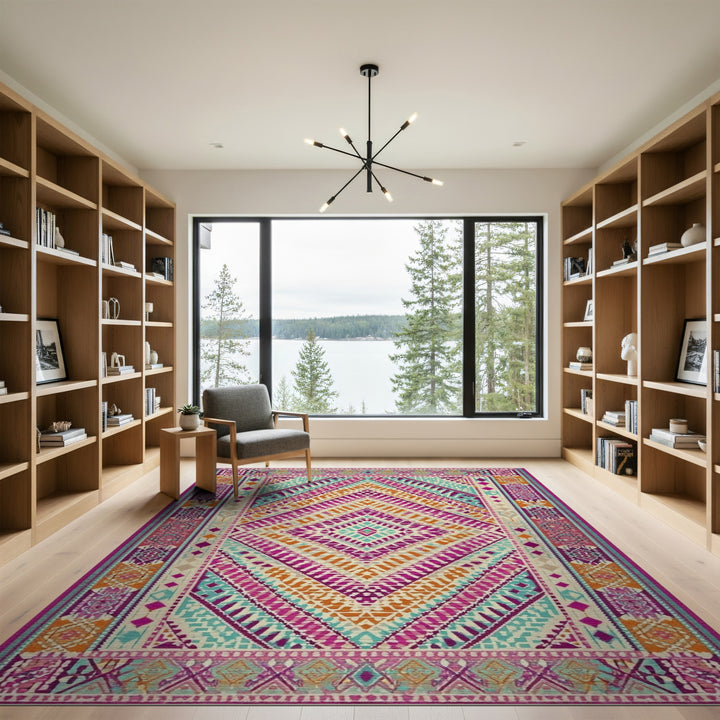 Geometric Modern Vibrant Multi-Color Geometric Diamond Area Rug