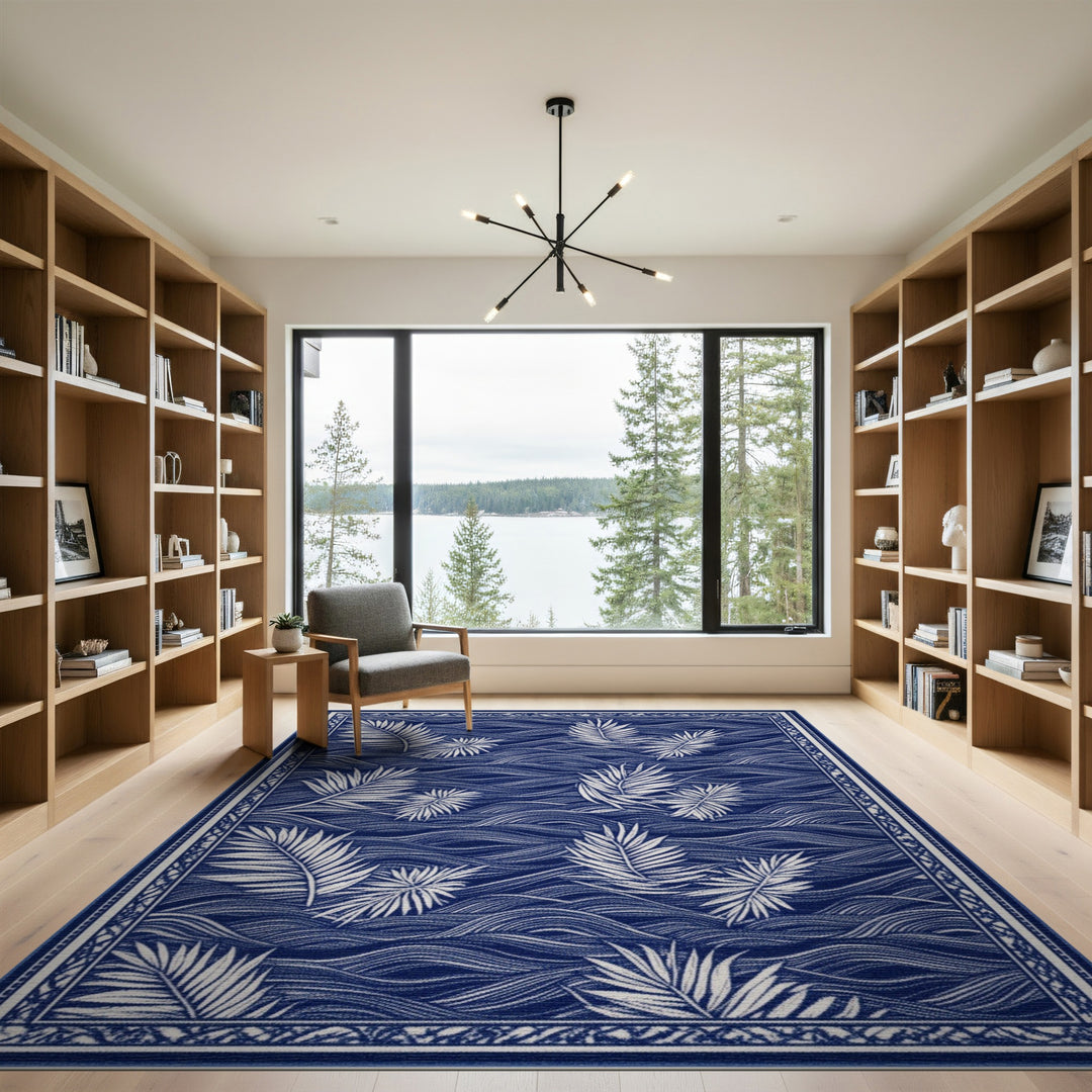 Blue Palm Wave Area Rug