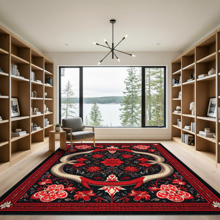 Red Floral Serpent Area Rug