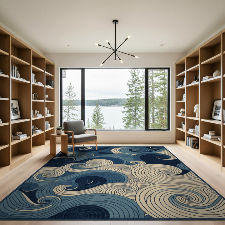 Blue Swirl Abstract Area Rug
