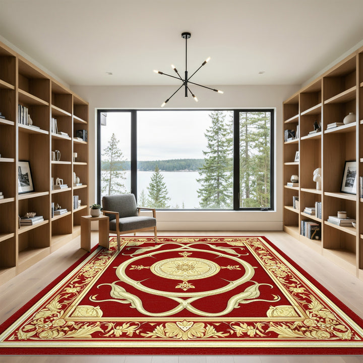 Red Gold Serpent Medallion Traditional Area Rug