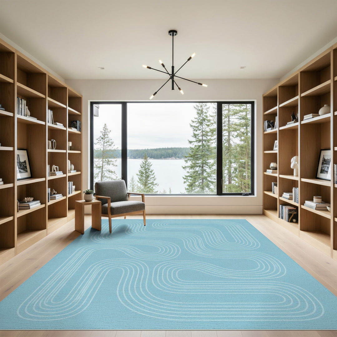 Blue Wave Abstract Area Rug