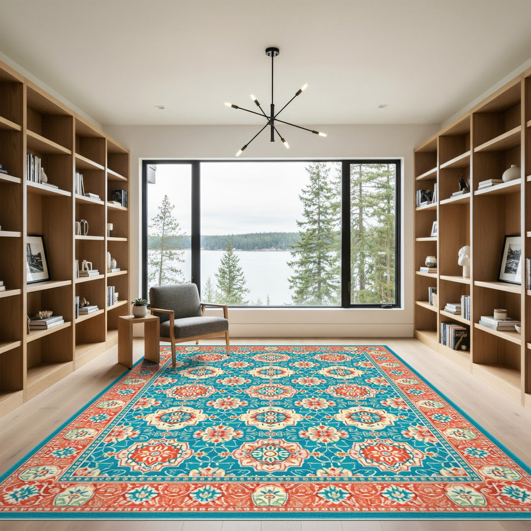 Teal Red Medallion Persian Area Rug
