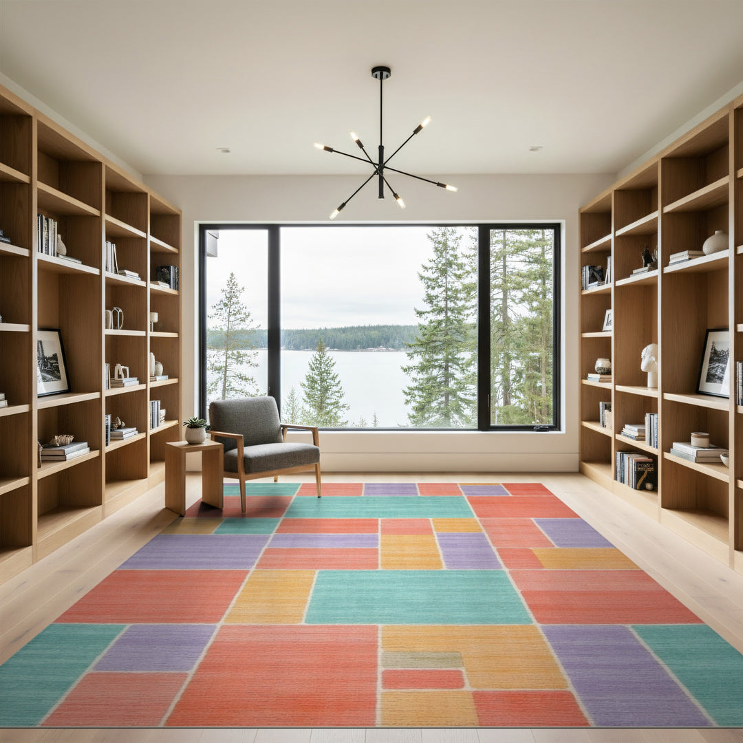 Block Multi-color and Patterns Vibrant Multi-Color Geometric Block Area Rug