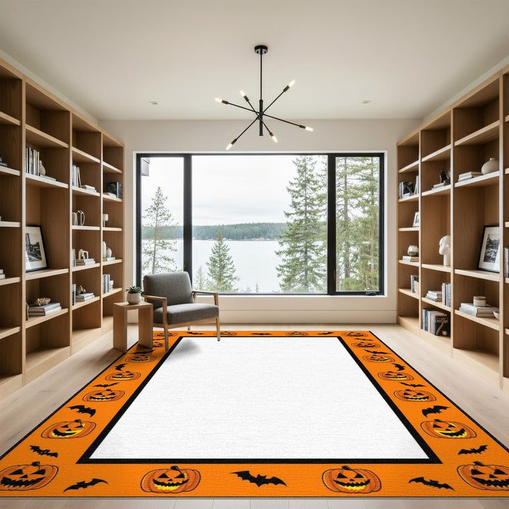 Halloween Pumpkin and Bat Orange Area Rug